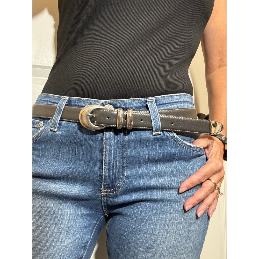 Pierre g Black Italian Leather Western Belt Silver Buckle Tip Size 42 L Large